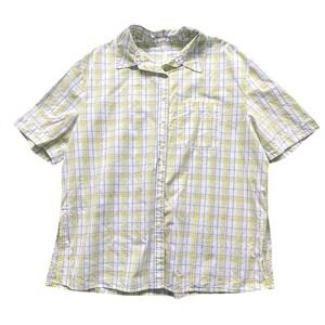 Anthropologie Unisex Med Pastel Plaid Short Sleeve Button Shirt Lime Green Pearl